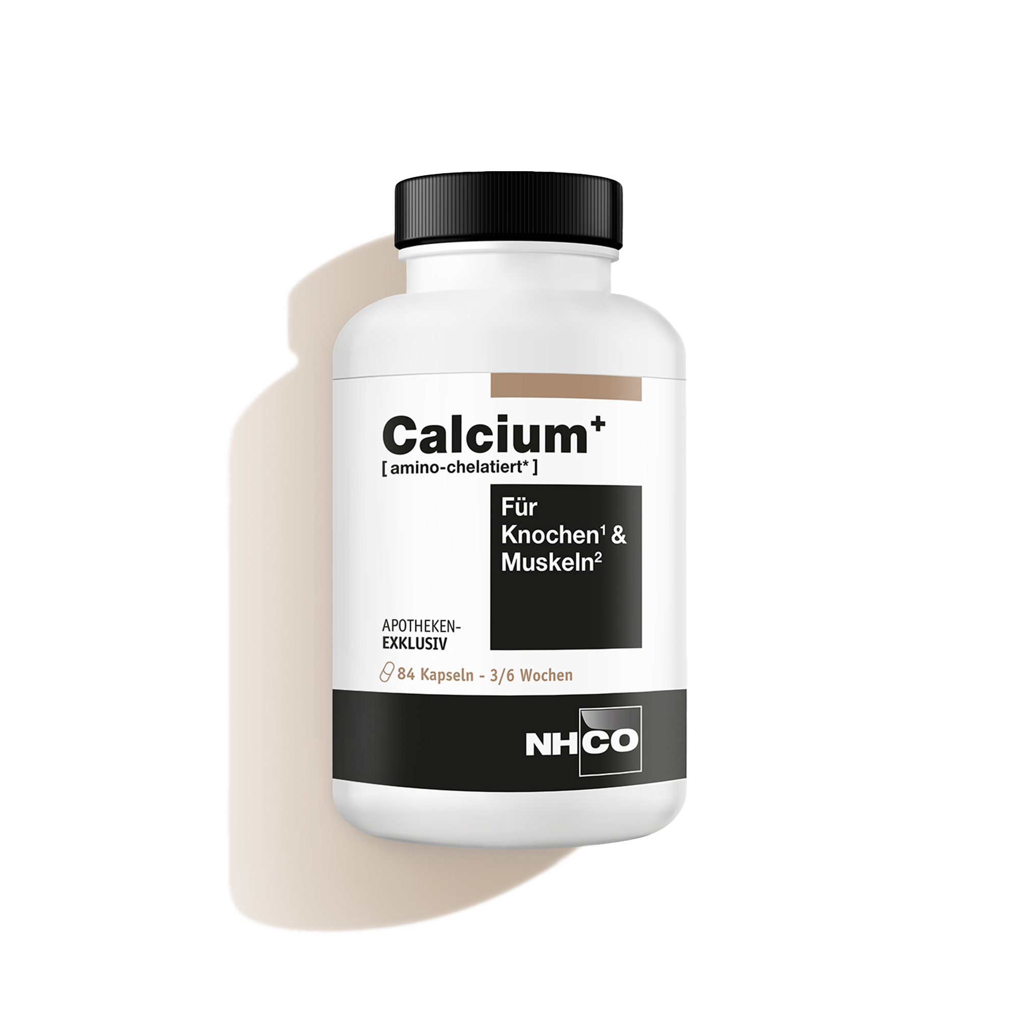 Nahrungsergänzungsmittel Calcium+ von NHCO Nutrition für Knochen und Muskeln.