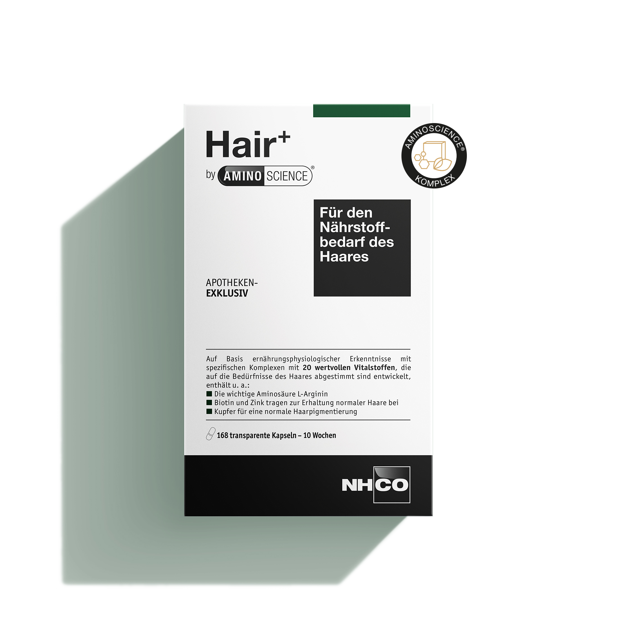 Nährstoffkomplex Hair+ von NHCO mit Aminosäuren für die Haargesundheit, Apothekenexklusiv.